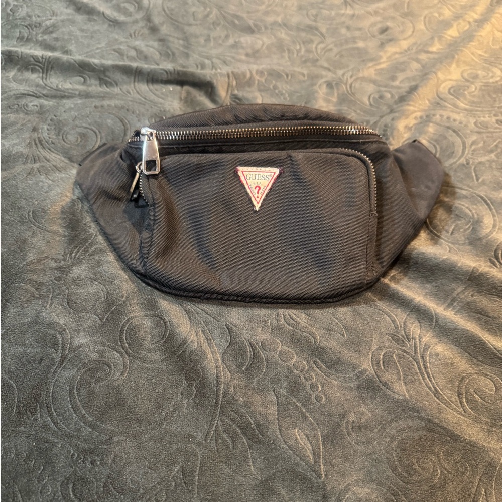 GUESS Black Belt Bag with Silver Accents